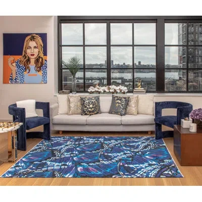 Elizabeth Sutton Collection Maisie Abstract Morpho Blue Area Rug In Blue;black