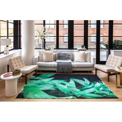 Elizabeth Sutton Collection Maisie Modern Black Palm Area Rug In Black;green