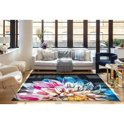 Elizabeth Sutton Collection Maisie Modern Eternal Dahlia Area Rug In Black;red;pink