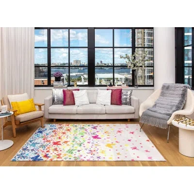 Elizabeth Sutton Collection Maisie Modern Social Butterflies Area Rug In Blue;pink;white