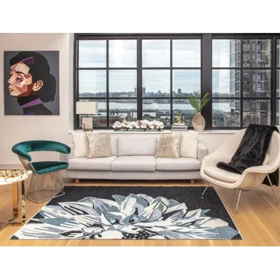 Elizabeth Sutton Collection Maisie Modern Twilight Dahlia Area Rug In Black;ivory;gray