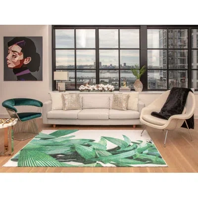 Elizabeth Sutton Collection Maisie Modern White Palm Area Rug In White;green