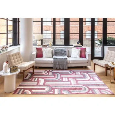 Elizabeth Sutton Collection Vera Modern At First Blush Area Rug In Burgundy,pink,gray