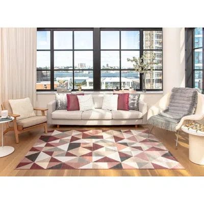 Elizabeth Sutton Collection Vera Modern Mosaic Area Rug In Burgundy,beige,pink