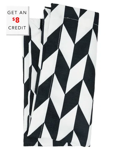 Elizabeth Sutton Home B&w Chevron Starburst Faux Linen Napkin With $8 Credit