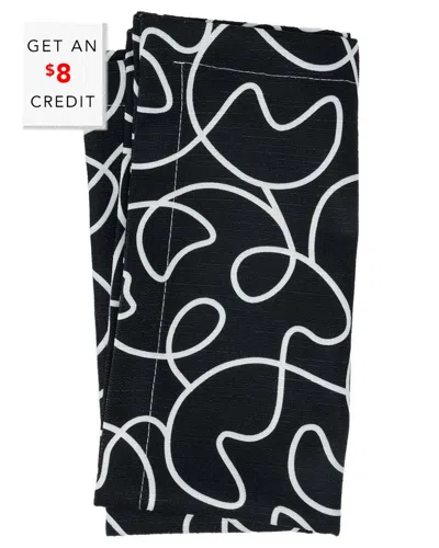 Elizabeth Sutton Home B&w Squiggly Starburst Faux Linen Napkin With $8 Credit