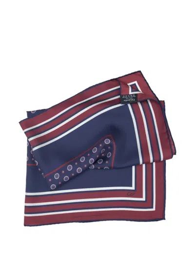 Elizabetta Aldo Medallion-print Striped-border Scarf In Blue