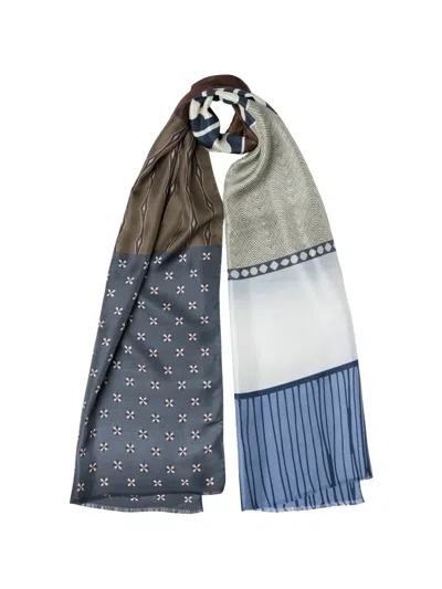Elizabetta Atri Mixed-print Silk Scarf In Blue