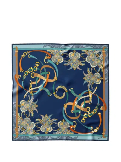Elizabetta Camilla Equestrian-print Silk Bandana In Blue