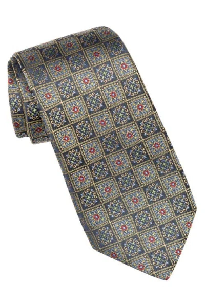 Elizabetta De Sica- Extra Long Silk Jacquard Tie For Men In Navy And Yellow