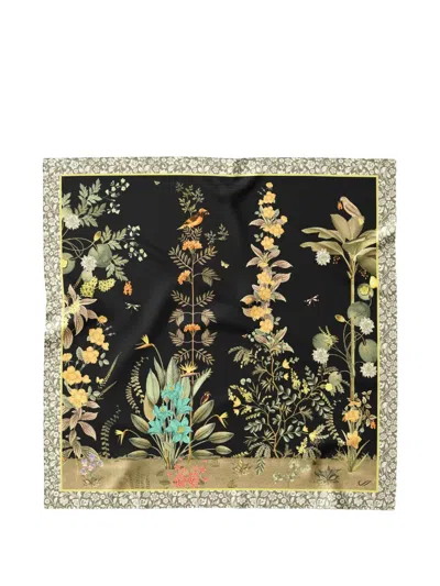 Elizabetta Fantasia Botanical-print Scarf In Black