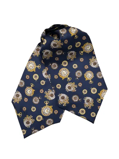 Elizabetta Gilded Keeper Watch-print Silk Ascot Tie In Blue