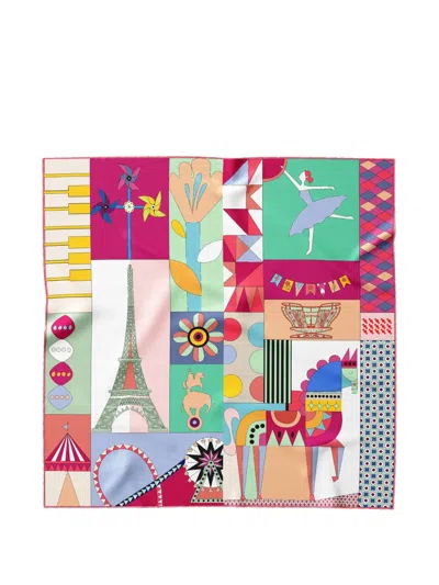 Elizabetta Parisian Carnival Silk Scarf In Multi