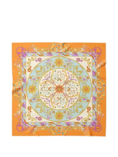 Elizabetta Paulina Filigree-print Silk Scarf In Orange