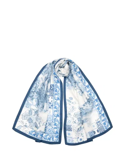 Elizabetta Toile De Jouy Silk Scarf In Blue