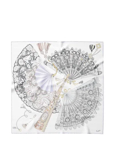 Elizabetta Venetian Fan Silk Scarf In White