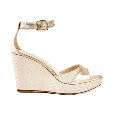 Elizee Women's Gold Brigitte Platinum Metallic Linen Leather Platform Wedge Heels