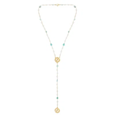 Eljae Women's Gold  Natural Green Stone Lariat Necklace