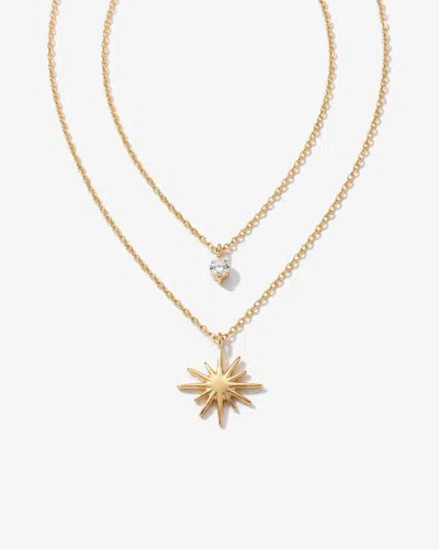 Elk & Bloom Women's 14k Gold Double Star Diamanté Pendant Necklace