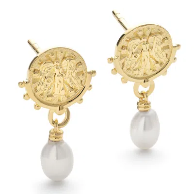 Elk & Bloom Women's Chunky Pearl Gold Goddess Drop Earrings