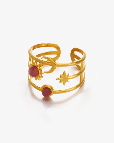 Elk & Bloom Women's Chunky Star, Moon & Sun Gemstone 14k Gold Ring