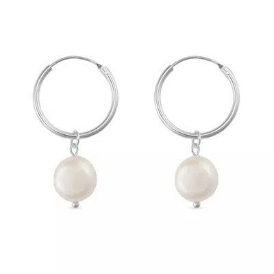 Elk & Bloom Women's Chunky Sterling Silver Freshwater Pearl Hoops