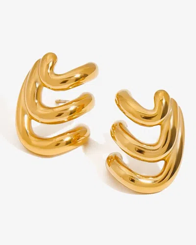 Elk & Bloom Women's Chunky Triple Hoop Wave 14k Gold Studs