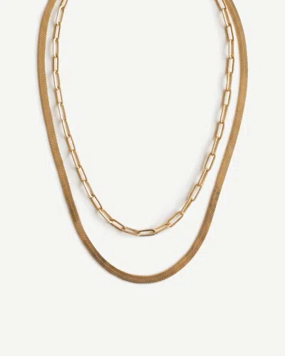 Elk & Bloom Women's Double Chain Set - Herringbone & Paperclip Choker 14k Gold In Brown