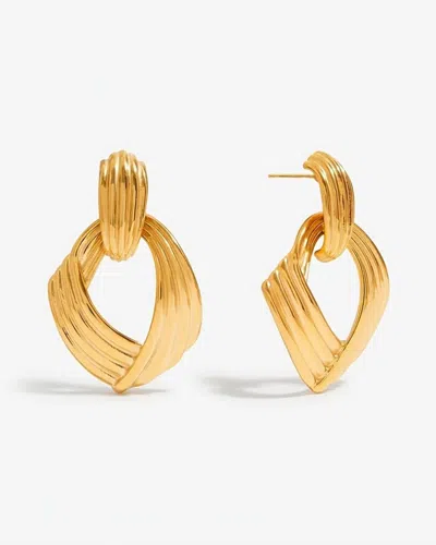 Elk & Bloom Women's Large Thick 14k Gold Ribbed Drop Hoop Studs