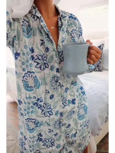Ella Alden Jane Ann Pajama Dress In Floral In Blue