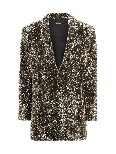 Ella Ale Sequin Mirror Longline Single Breasted Jacket In Gold