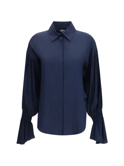 Ella Bell Sleeve Silk-blend Shirt In Navy