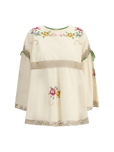 Ella Blouse With Floral Details In Beige