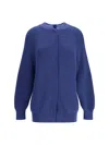 Ella Bomber Sweater With An Hook-and-eye Closure In Blue