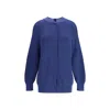 Ella Bomber Sweater With An Hook-and-eye Closure In Blue