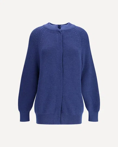 Ella Bomber Sweater With An Hook-and-eye Closure In Blue