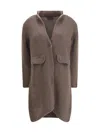 Ella Semi-long Sweater With A Front Hook-and-eye Closure In Brown