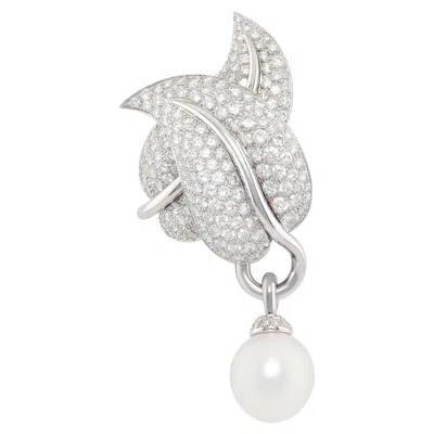 Pre-owned Ella Gafter Diamond Brooch Pearl Leaf Design By  In Multi