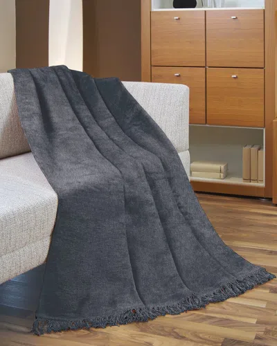 Ella Jayne Viscose Cotton Throw Blanket In Charcoal