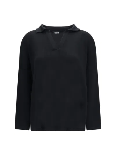Ella Merino Wool Polo Collar Sweater In Black