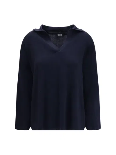 Ella Merino Wool Polo Collar Sweater In Blue