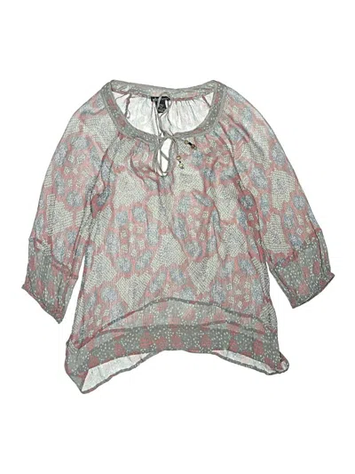 Pre-owned Ella Moss 3/4 Sleeve Silk Top Gray Keyhole Neckline Tops