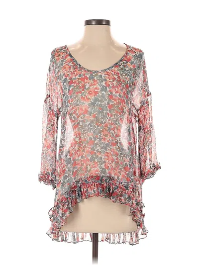 Pre-owned Ella Moss 3/4 Sleeve Silk Top Pink Sweetheart Neckline Tops