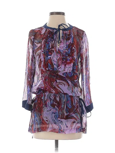 Pre-owned Ella Moss 3/4 Sleeve Silk Top Purple Tie Neck Tops