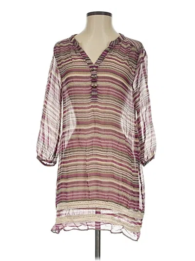 Pre-owned Ella Moss 3/4 Sleeve Silk Top Purple V Neck Tops