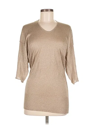 Pre-owned Ella Moss 3/4 Sleeve Top Tan Metallic Pattern Scoop Neck Tops