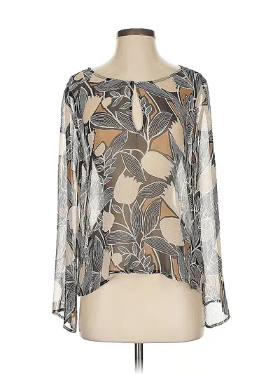 Pre-owned Ella Moss Long Sleeve Silk Top Black Keyhole Neckline Tops