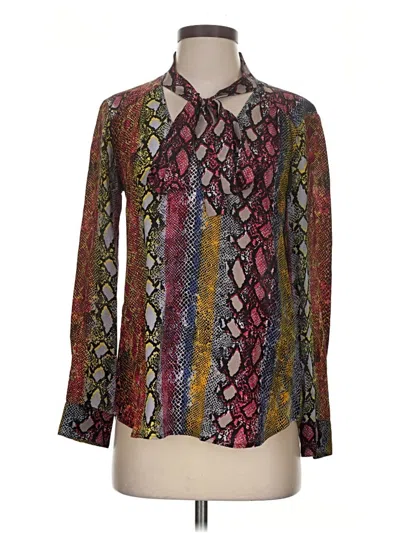 Pre-owned Ella Moss Long Sleeve Silk Top Burgundy Paisley Pattern Tie Neck Tops