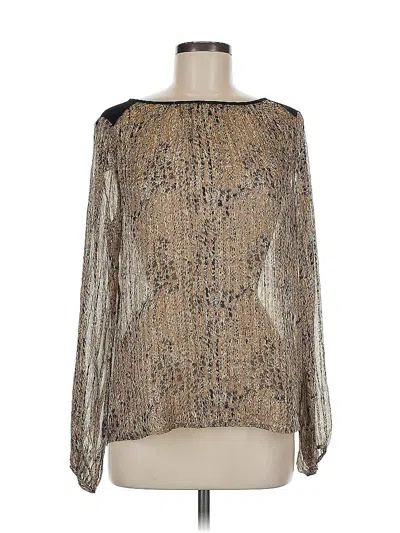 Pre-owned Ella Moss Long Sleeve Silk Top Gold Metallic Pattern Boatneck Tops