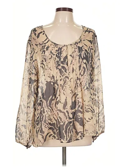 Pre-owned Ella Moss Long Sleeve Silk Top Ivory Scoop Neck Tops